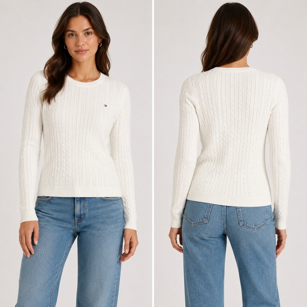 Tommy‎ Hilfiger Women's White Cable Knit Sweater 100% Cotton Small